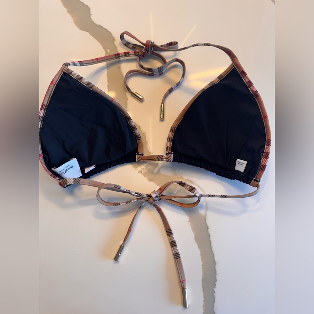 ✨ BURBERRY Check Trim Triangle Bikini Top Black NWOT Size Large ✨ - Picture 2 of 7